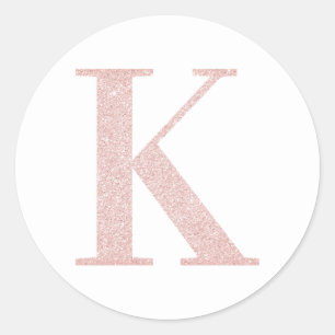 Sticker Rond Girly Rose Gold Pâle Pailleté Monogramme K