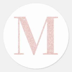 Sticker Rond Girly Rose Gold Pâle Pailleté Monogramme M