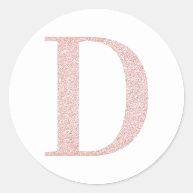 Sticker Rond Girly Rose Pâle Pailleté Monogramme D (Devant)