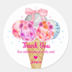 Sticker Rond glace à la disco merci anniversaire fille