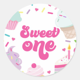 Sticker Rond Glace et gâteau douce première 1er anniversaire