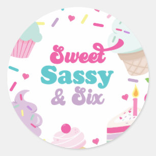 Sticker Rond Glace et gâteau sucré sassy six 6e anniversaire
