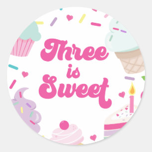 Sticker Rond Glace et Gâteau Trois est Sucreux 3ème Anniversair