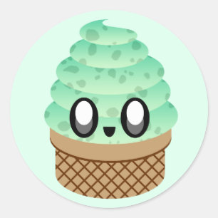 Sticker Rond glace kawaii menthe chocolatée