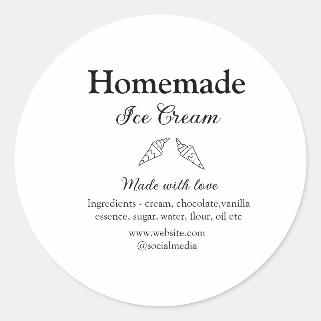 Sticker Rond Glace maison ingrédients ajoutés avec amour  (Devant)