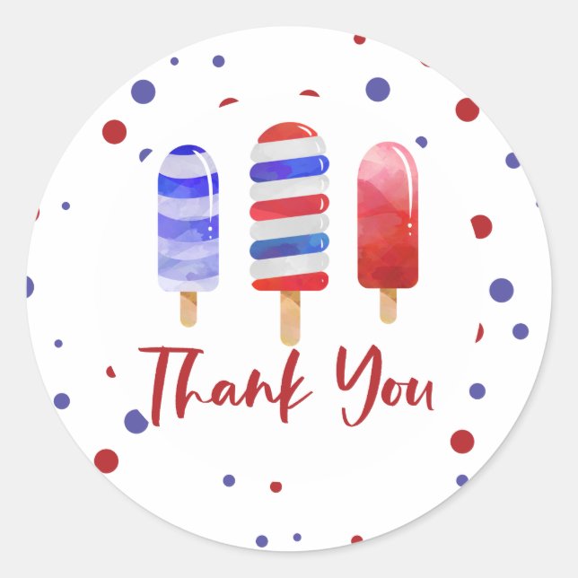 Sticker Rond Glace Pops Un Rouge Blanc Bleu Merci (Devant)