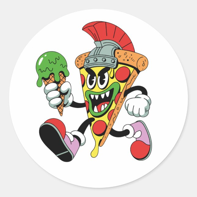 Sticker Rond Gladiator Pizza Slice Italien Brainrot (Devant)