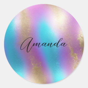 Sticker Rond Glam arc-en-ciel Iridescendant