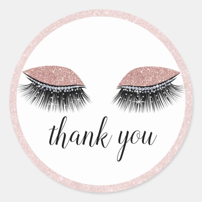 Sticker Rond Glam Blush Rose Gold Eyelashes Merci (Devant)
