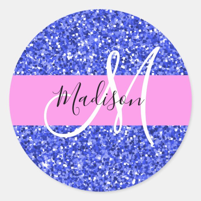 Sticker Rond Glam Dark Blue Parties scintillant rose étincelles (Devant)