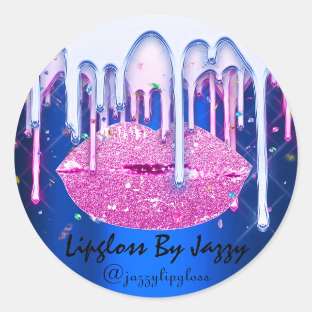 Sticker Rond Glam d'emballage de maquillage rose bleu lipgloss (Devant)