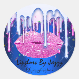 Sticker Rond Glam d'emballage de maquillage rose bleu lipgloss