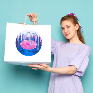 Sticker Rond Glam d'emballage de maquillage rose bleu lipgloss