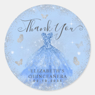 Sticker Rond Glam Dusty Blue Silver Gown Quinceañera Merci
