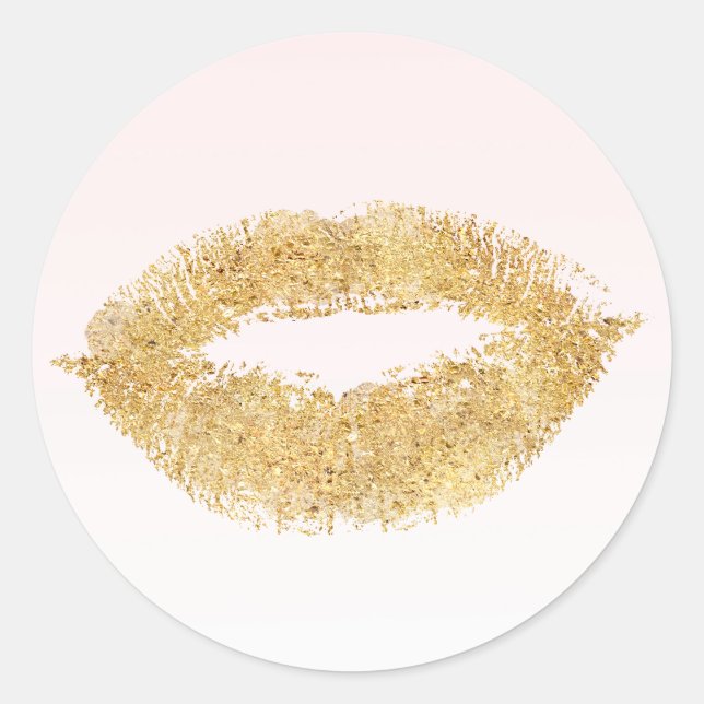 Sticker Rond Glam en or Lèvres Kiss Blush Pink Ombre (Devant)