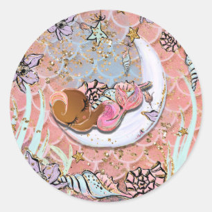 Sticker Rond Glam Ethnic Mermaid Baby shower fête d'anniversair