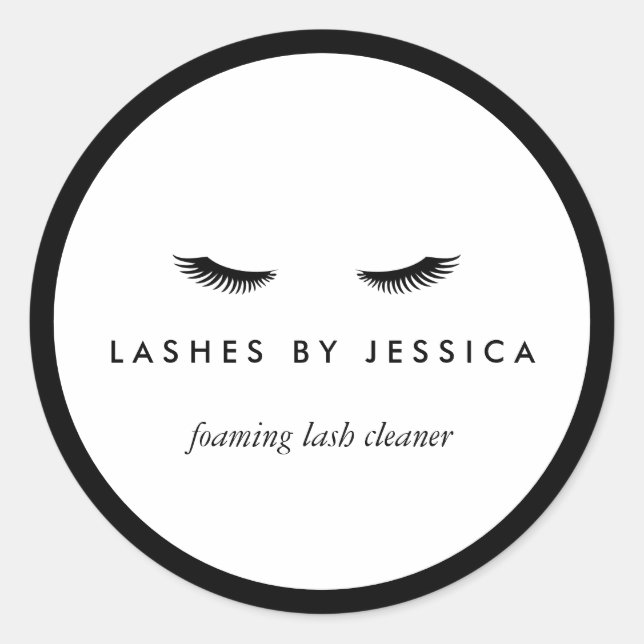 Sticker Rond Glam Eyelashes Classique Noir et Blanc (Devant)