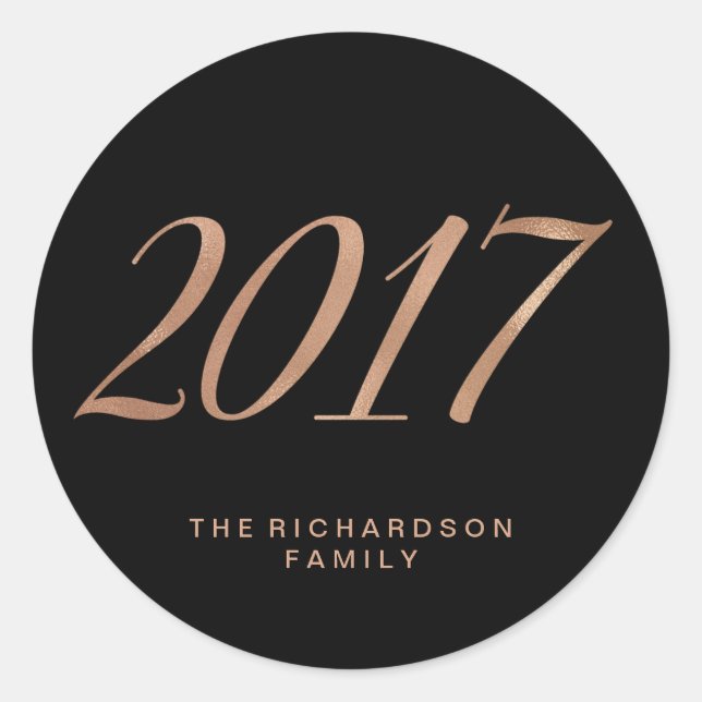 Sticker Rond Glam Faux Rose Gold sur Black 2017 (Devant)