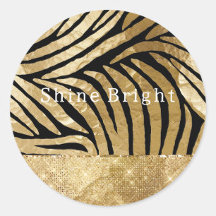 Sticker Rond Glam Gold Black Zebra Animal Glitzy Étincelle