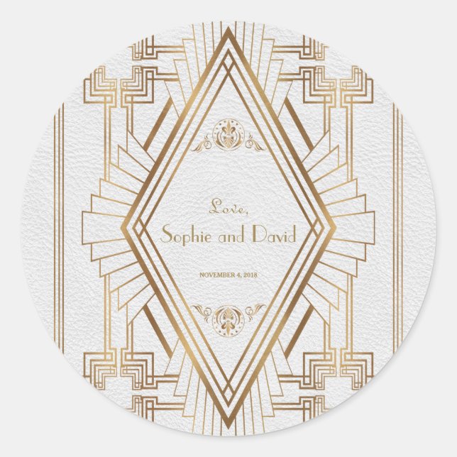 Sticker Rond Glam Gold et White Great Gatsby Mariage (Devant)