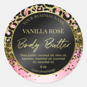 Sticker Rond Glam Gold rose Empreinte de léopard Beurre Étiqu