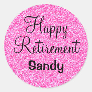 Sticker Rond Glam Happy Retirement Hot rose Parties scintillant