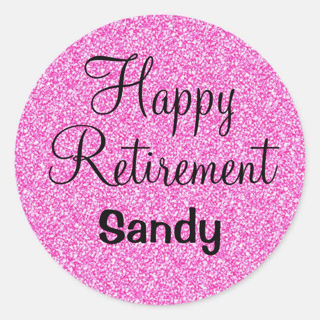 Sticker Rond Glam Happy Retirement Hot rose Parties scintillant (Devant)