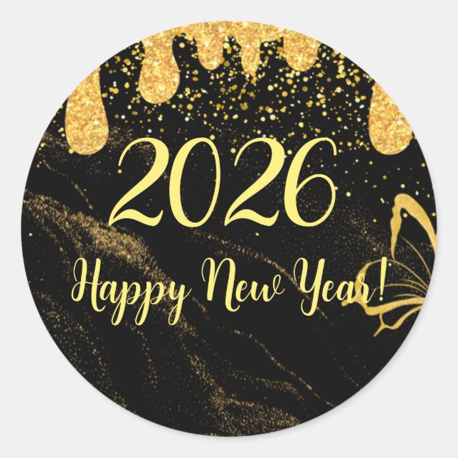Sticker Rond glam heureux nouvelle année or parties scintillant (Devant)