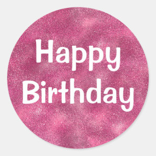 Sticker Rond Glam Joyeux Anniversaire blanc violet Parties scin
