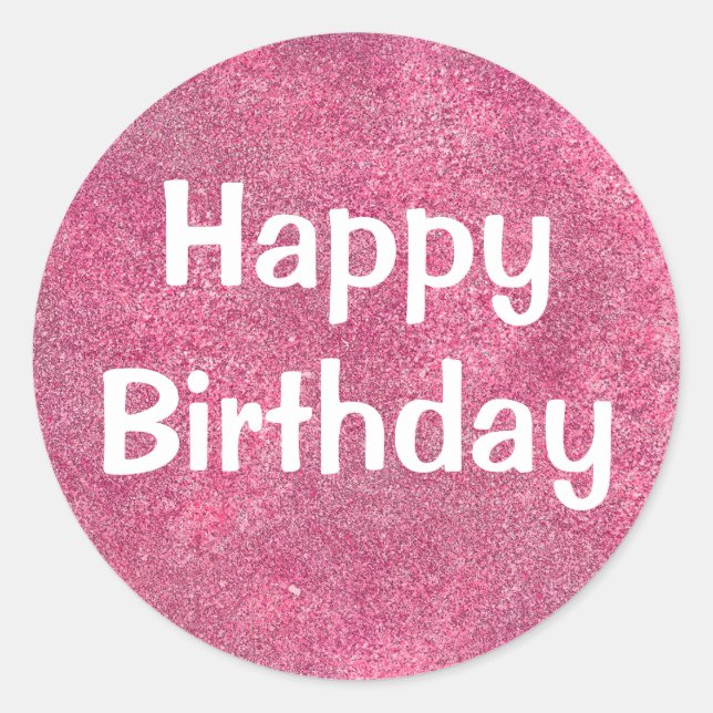 Sticker Rond Glam Joyeux Anniversaire blanc violet Parties scin (Devant)
