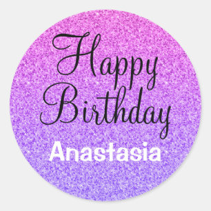 Sticker Rond Glam Joyeux Anniversaire Ombre Violet Parties scin