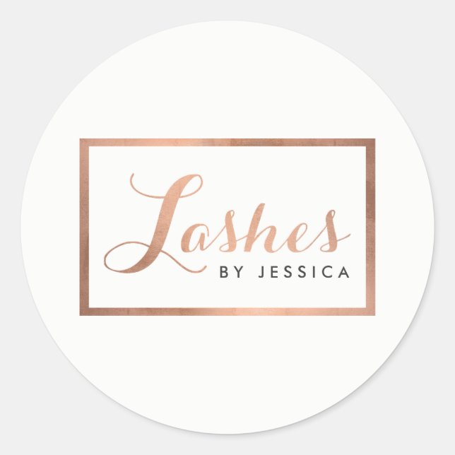 Sticker Rond Glam Lashes Script Texte Rose Or encadré (Devant)