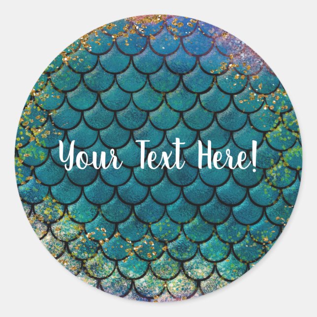Sticker Rond Glam Mermaid Balances de poisson Turquoise violet  (Devant)