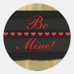 Sticker Rond Glam moderne Gold Red Hearts BE MINE Valentine