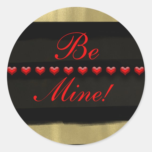 Sticker Rond Glam moderne Gold Red Hearts BE MINE Valentine (Devant)