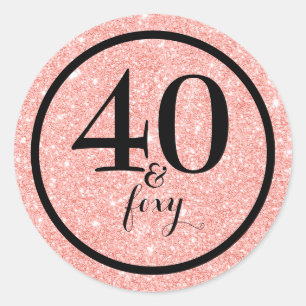Sticker Rond Glam Pink Parties scintillant 40 & Foxy Anniversai