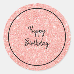 Sticker Rond Glam Pink Parties scintillant Joyeux anniversaire