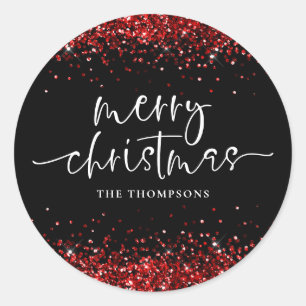 Sticker Rond Glam Red Parties scintillant Joyeux Noël Noir