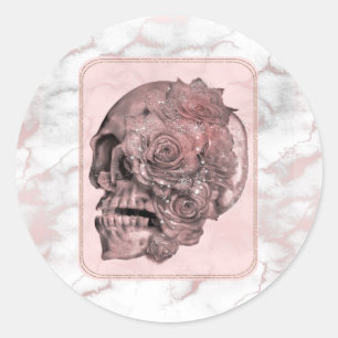 Sticker Rond Glam Rose Gold Rose Crâne Marbre Fête