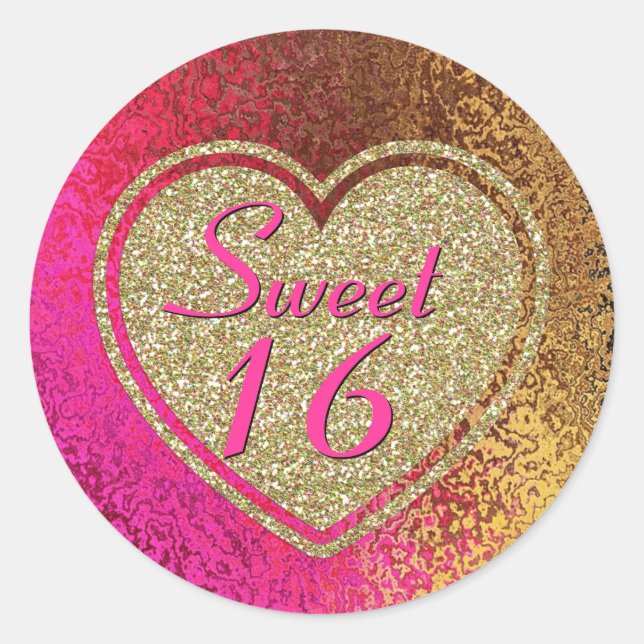 Sticker Rond Glam Rose & Gold Sweet 16 Anniversaire (Devant)