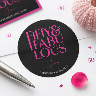 Sticker Rond Glam Rose Noir Chic 50 & Fabuleux Anniversaire
