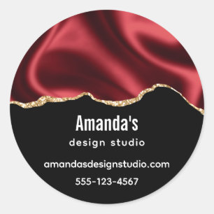 Sticker Rond Glam rouge foncé Wavy Satin Abstrait - Affaires