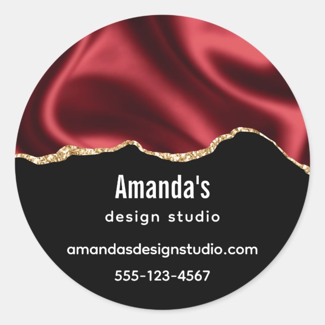 Sticker Rond Glam rouge foncé Wavy Satin Abstrait - Affaires (Devant)