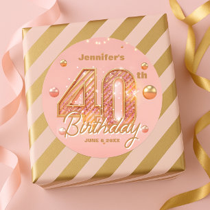 Sticker Rond Glamour Chic Pailleté Rose Gold 40e Anniversaire
