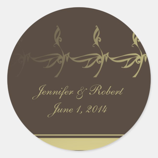 Sticker Rond Glamour d'automne en Chocolat Brown et or (Devant)