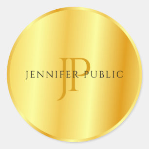 Sticker Rond Glamour Faux Or Métallisé Élégant Monogramme