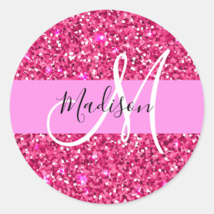 Sticker Rond Glamour Fille Chaude Paillettes Rose Pailletées Mo