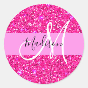 Sticker Rond Glamour Fille Chaude Rose Paillettes Paillettes No