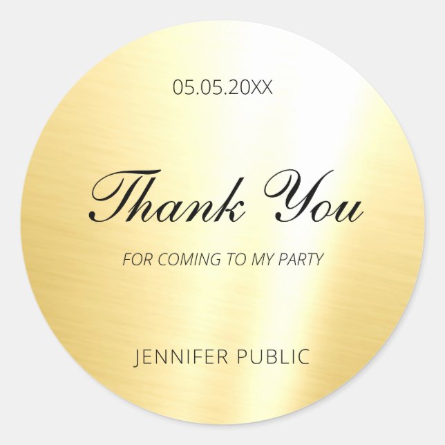 Sticker Rond Glamour Gold Modèle Écriture Manuscrite Merci (Devant)