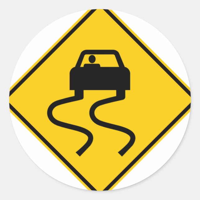 Sticker Rond Glissant quand signe humide de route (Devant)